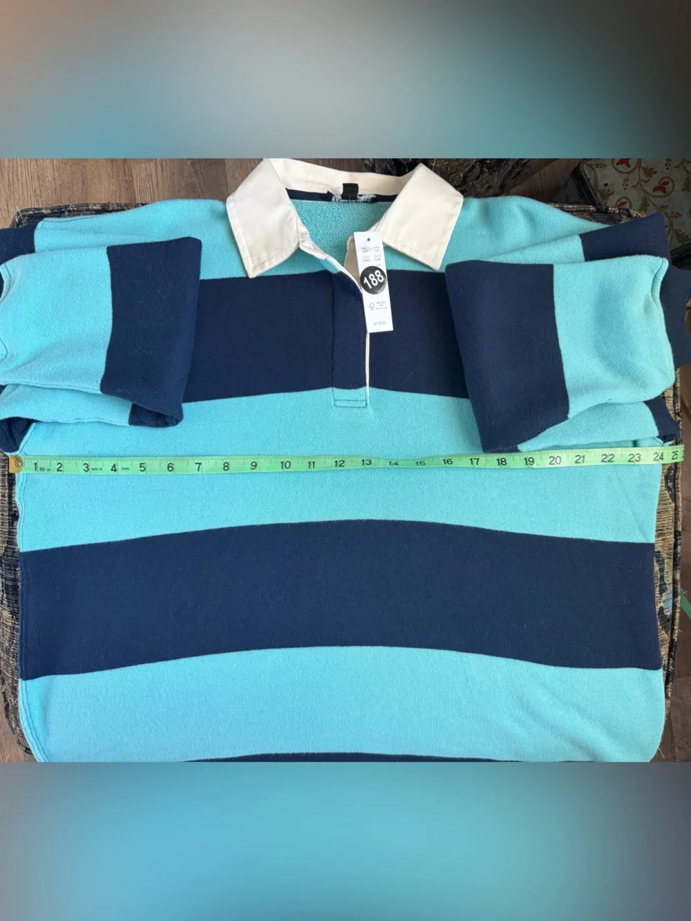 J.Crew NWT Oversized Rugby Shirt Small Aqua Navy Stripe Cotton
